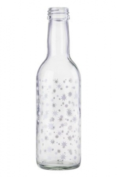 Bordeaux-Flasche weiss bedruckt Sterne 250ml MCA/PP28  Lieferung ohne Verschluss, bei Bedarf bitte separat bestellen.